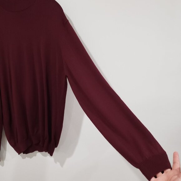 Paul Frederick Sweater Size L Maroon Extra Fine Merino Wool Pullover Mock - Picture 5 of 14